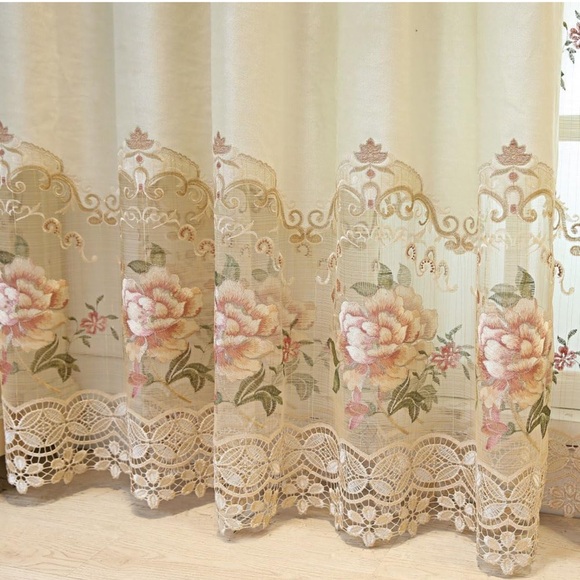(4 panels) 84”L x 52”W European Embroidered Curtains - Picture 2 of 3